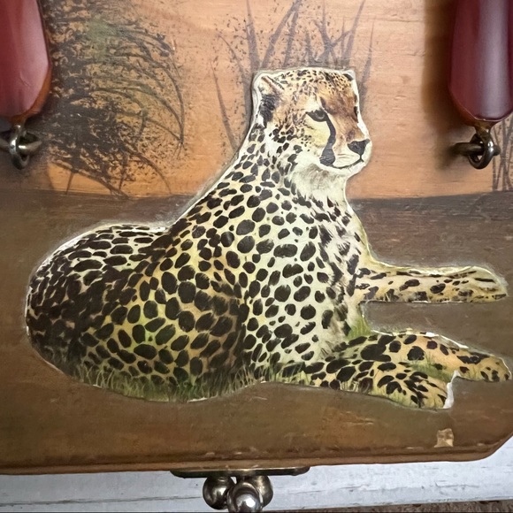 Vintage Safari Wooden Decoupaged Purse Case with Lucite Handle Artist Signed - Picture 6 of 16